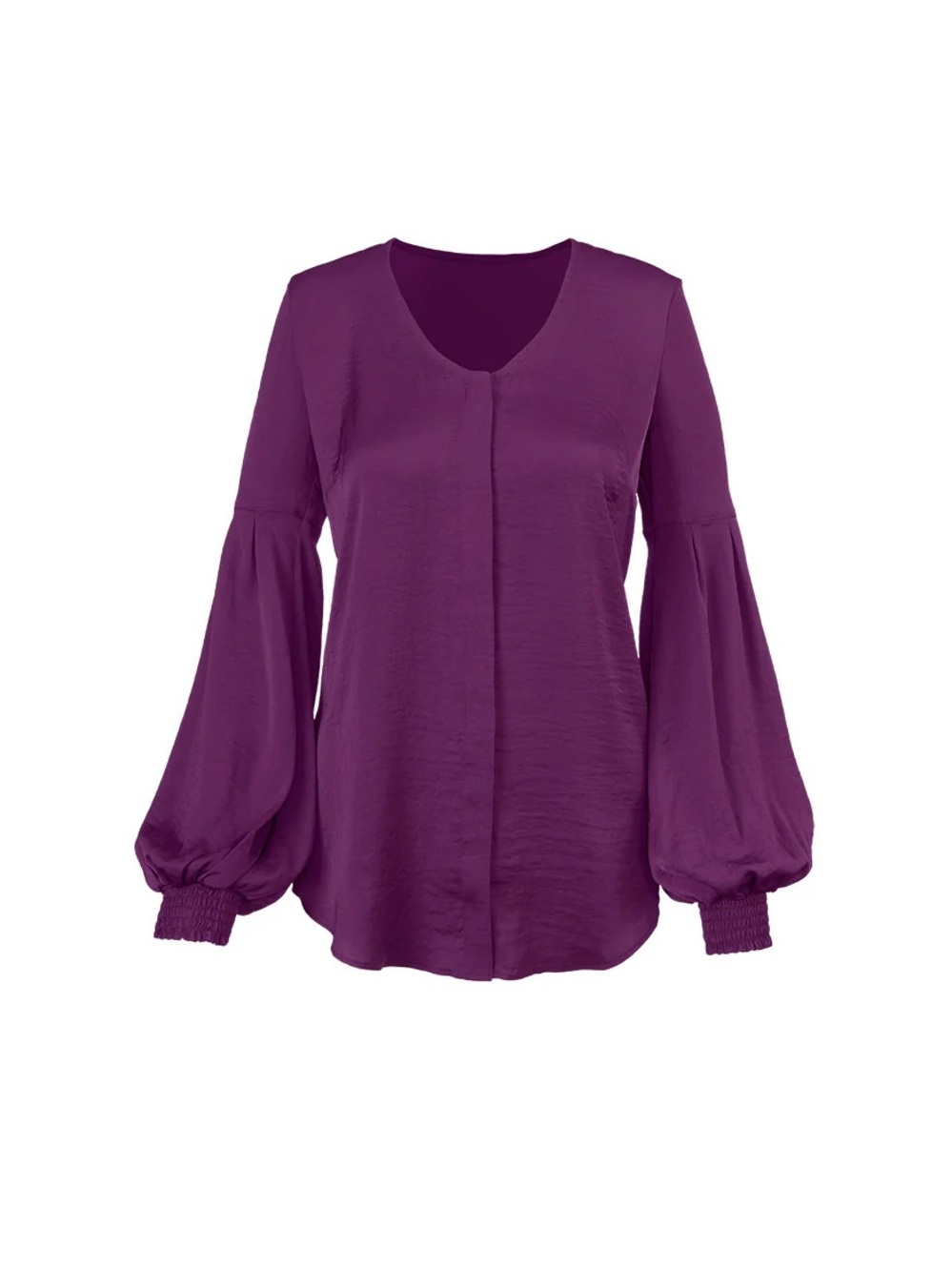 CAbi Beguile Blouse Plum Balloon-Sleeve V-Neck Blouse